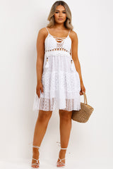 white frilly crochet dress 