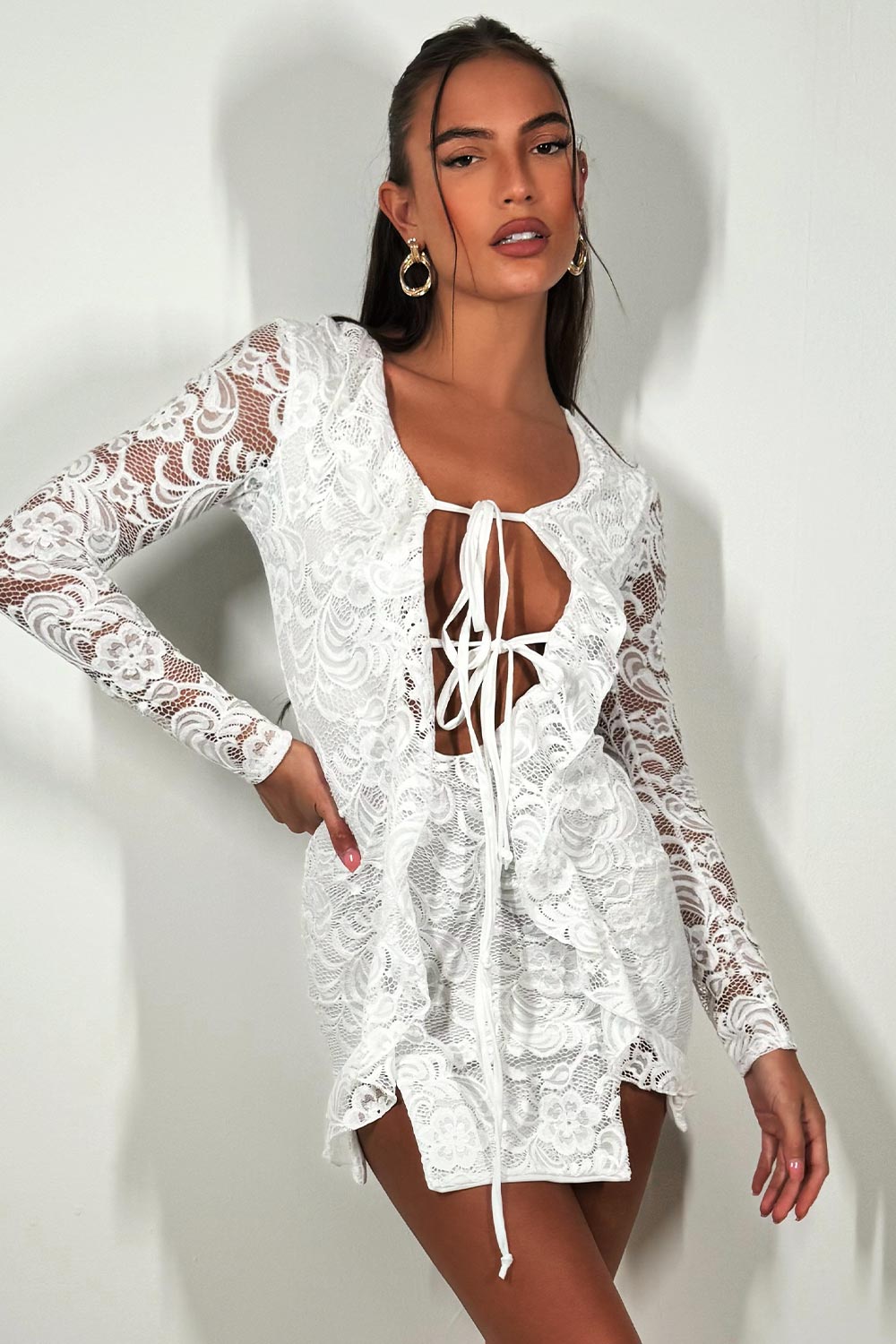 white lace long sleeve dress summer holiday outfit