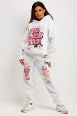 womens white tracksuit oversized hoodie and joggers set