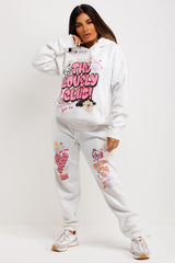 womens tracksuit with graphic print oversized hoodie and joggers lounge set