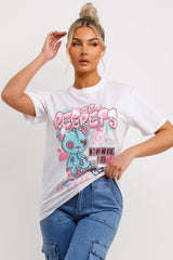 womens white oversized t shirt zero regrets teddy bear graphics