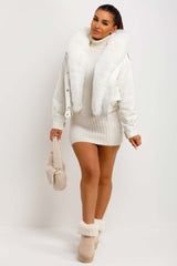 faux fur faux leather hooded jacket white
