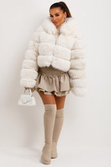 womens faux fur bubble coat with hood cropped sale