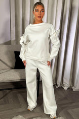 womens lounge set sweatshirt and straight leg joggers with cut out shoulder detail
