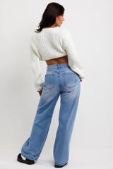 crop knitted jumper with long sleeves and knitted edges