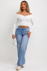 zip front off shoulder jumper cream 