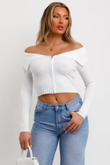 off shoulder jumper with long sleeves and fold over detail