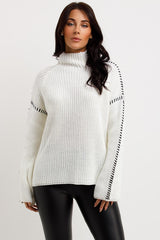 womens long sleeve knitted jumper with contrast stitches