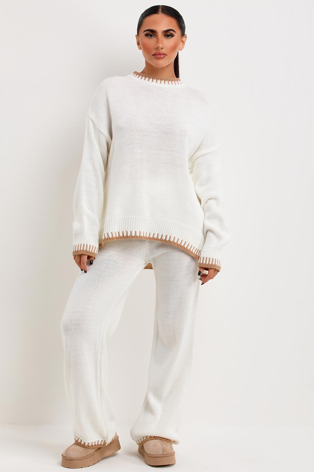 womens knitted loungewear set with stitching detail