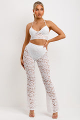 white lace trousers and top set festival rave party outfit