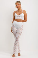 womens skinny flared lace trousers and top set festival rave party outfit