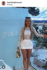 white lace ruched side skirt and long sleeve bodysuit top co ord summer holidays festival rave clothes