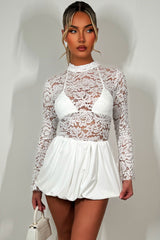 long sleeve white lace puffball dress 