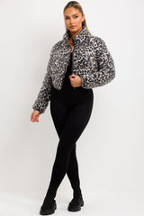 leopard print sequin puffer jacket womens styledup