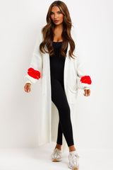 long knitted cardigan with lips detail on sleeves 