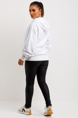 womens white hooded sweatshirt with the lovely colour graphics