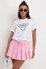 womens paris milano print white t shirt casual summer outfit