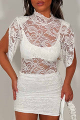 high neck lace dress with short sleeve styledup uk