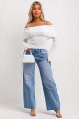 womens fold over crop jumper white