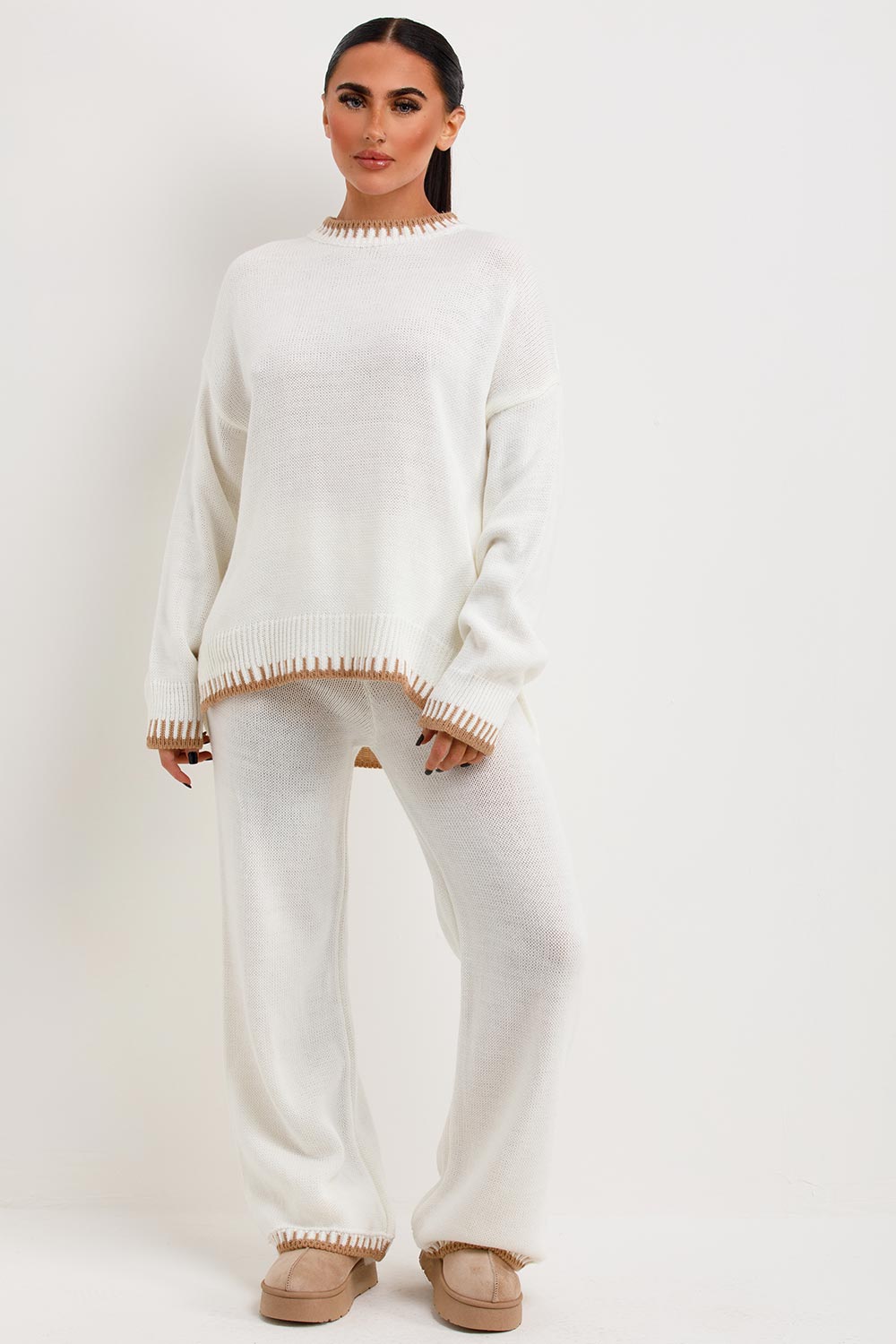 womens knitted loungewear set with knitted detail