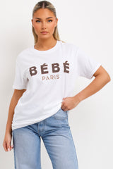 womens white t shirt with babe paris slogan