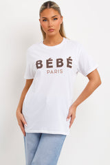 womens white oversized t shirt with babe paris slogan