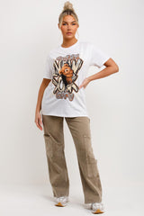 womens oversized white t shirt with teddy bear bronx graphics