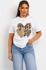 leopard print heart graphic t shirt for womens 