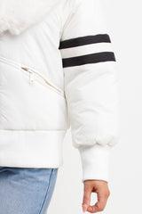 womens aviator jacket with faux fur collar and stripes 