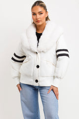 faux fur collar aviator jacket white