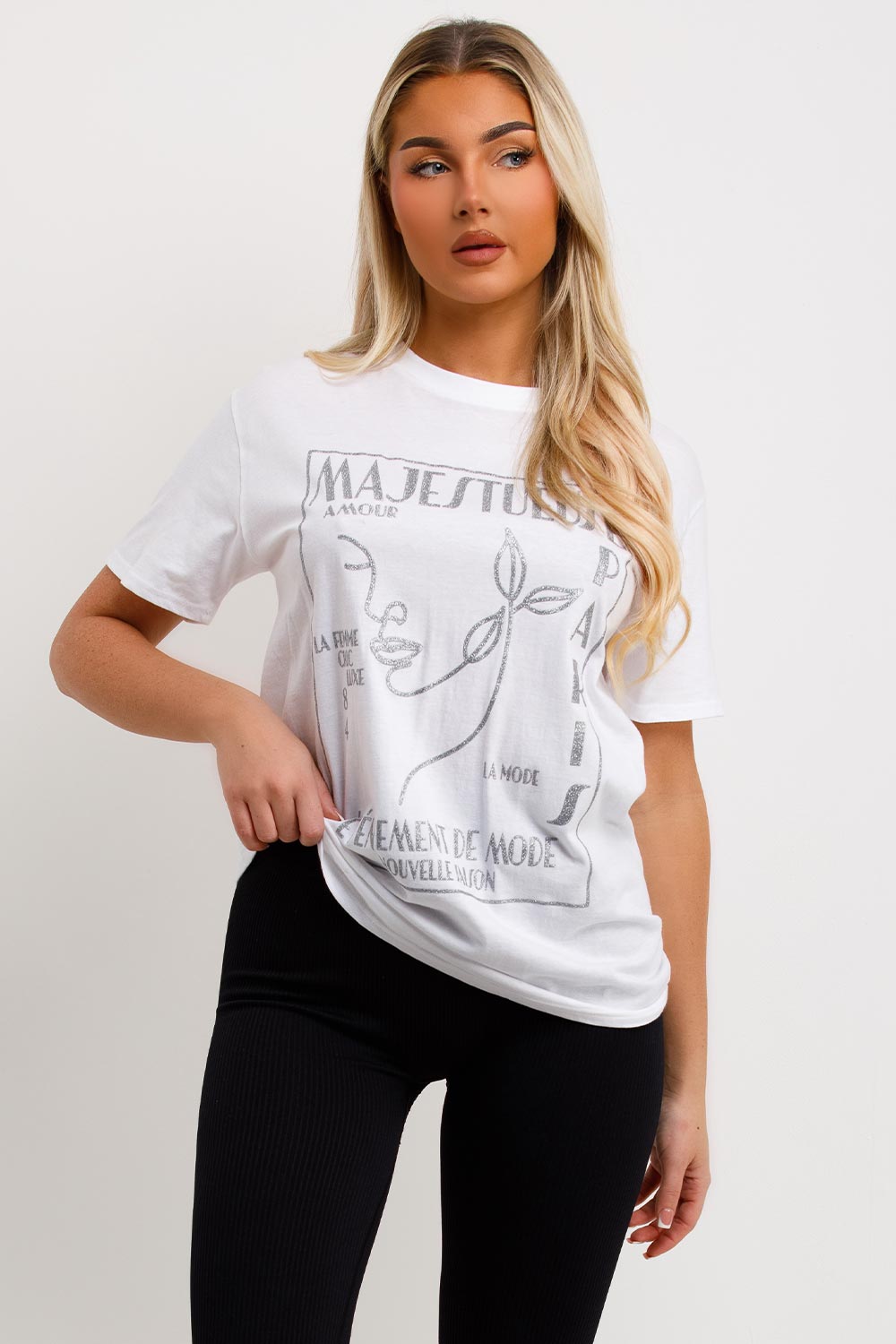 Women's Fashion Printed T-Shirt Slogan Graphic Drop Shoulder