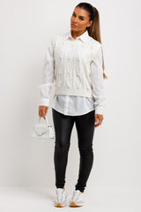 womens jumper shirt with pearls christmas party outfit