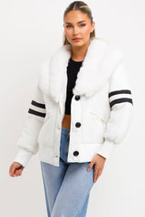 faux fur collar aviator bomber jacket white