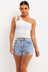 one shoulder top with diamante cut out detail