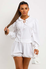 christmas party going out frilly blouse and shorts two piece set