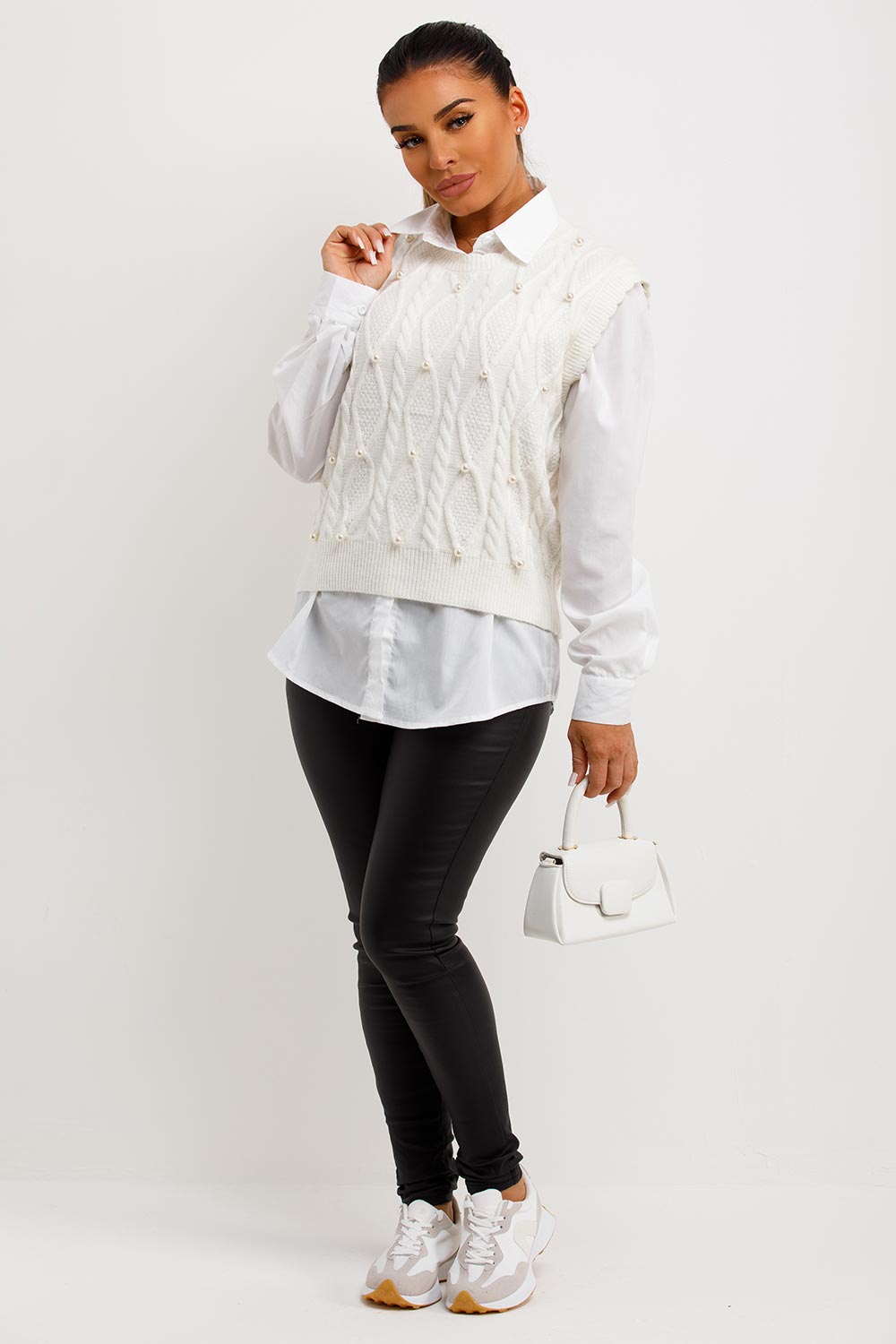 womens jumper shirt with pearl detail