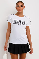 liberte paris embroidery t shirt with buttons on shoulders