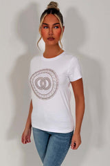 womens white diamante rhinestone embellihment t shirt styledup uk
