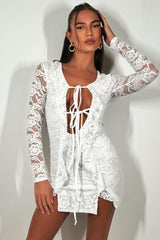 white lace dress with long sleeves