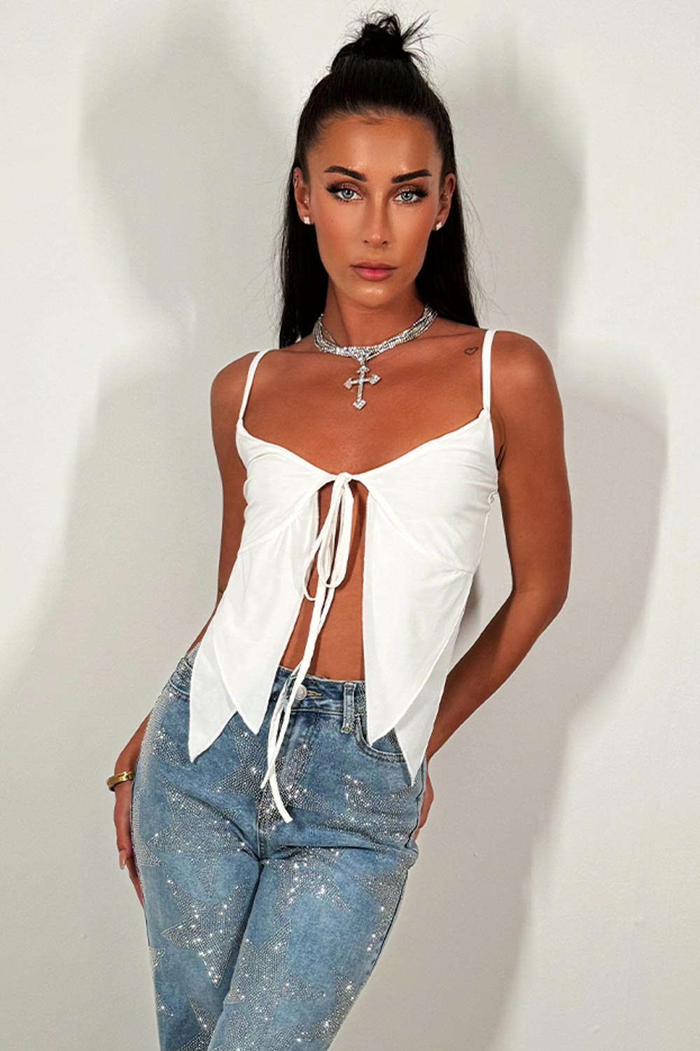 tie front bralette top going out summer festival outfit white