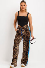 womens high waist leopard print trousers with side stripes