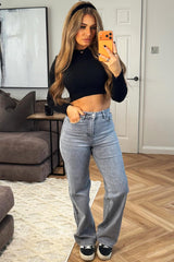 womens zara stretch denim baggy wide leg jeans styledup 