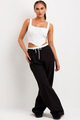 womens wide leg trousers with drawstring waist and boxer detail