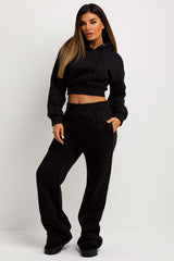 womens tracksuit with straight leg trousers and crop hoodie