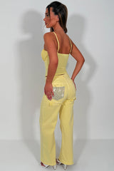 rhinestone diamante sparkly wide leg high waist jeans zara womens uk 