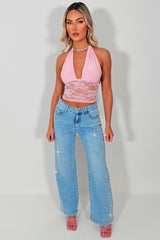 womens denim blue diamante rhinestone jeans occasion races outfit 