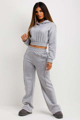 womens tracksuit straight leg trousers and crop hoodie lounge set