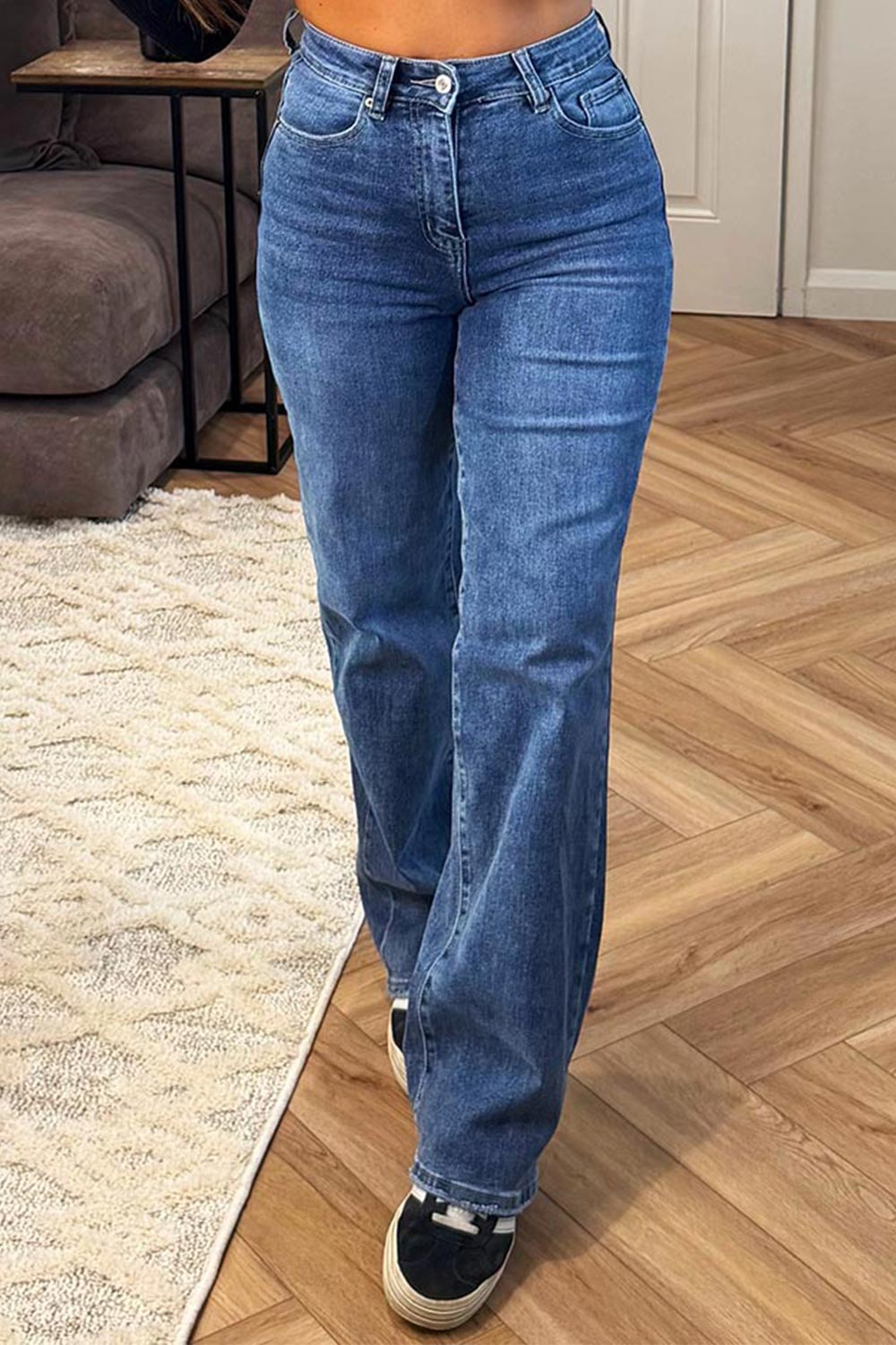 denim blue baggy wide leg jeans stretchy styledup 