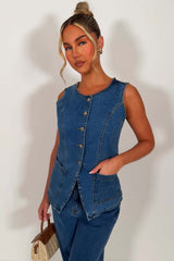 womens denim waistcoat and jeans two piece co ord matching set styledup uk