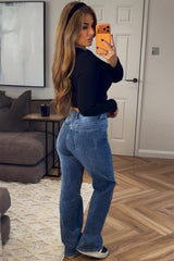 womens wide leg baggy denim jeans stretchy 